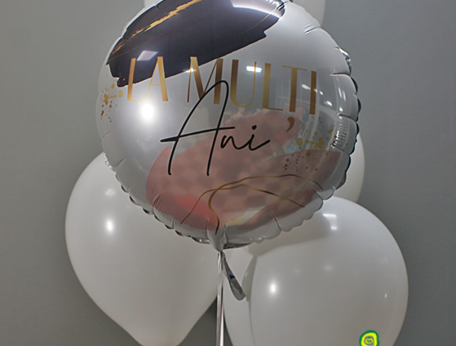 Set of 4 White Balloons and Foil Balloon 'La multi ani' with Helium photo